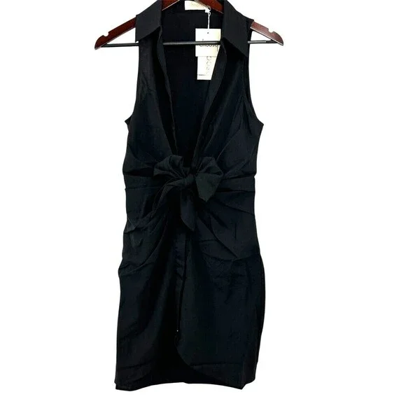 New Choosy St Crosby Plunging Shirt Dress 12 Black Sophie Turner Kim Kardashian - Picture 2 of 10